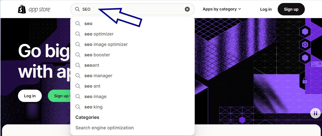 search on shopify app store 